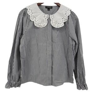 J.Crew Eyelet Collar Pinstripe Blouse Small